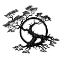 Enso circle with Rowan tree growing tattoo design idea