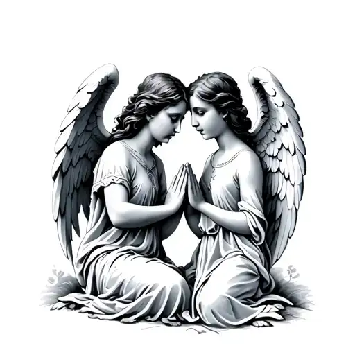 two angels praying tattoo design idea