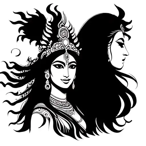 load shiva & kali godess with trisul tattoo design idea