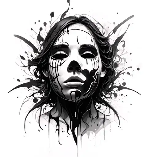 abstract realism mental health bpd mask tattoo design idea