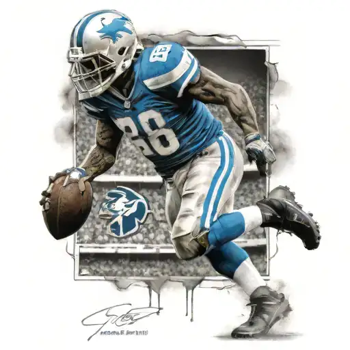 A realism tattoo of a football player from the Detroit Lions team in action tattoo design idea