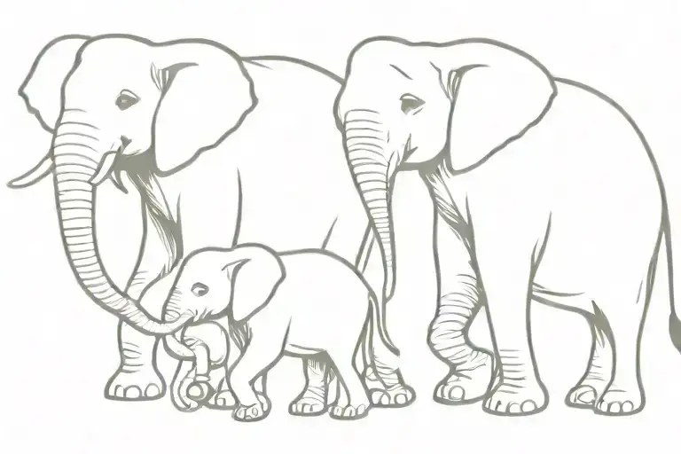 2adult elephants with 5 baby elephant walking in a line tattoo design idea