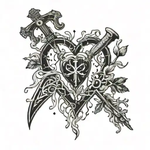 The Three of Swords tarot broken heart made of  coral tattoo design idea