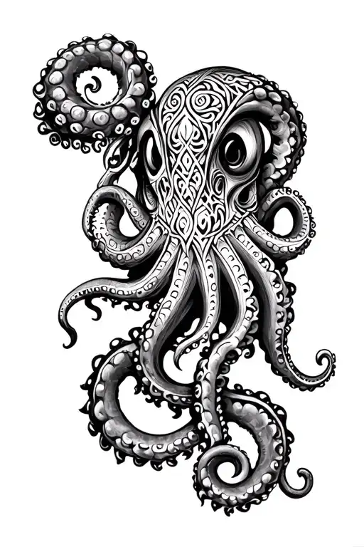 Kraken octopus in a viking norse mythology style symbolizing the 9 realms  tattoo design idea