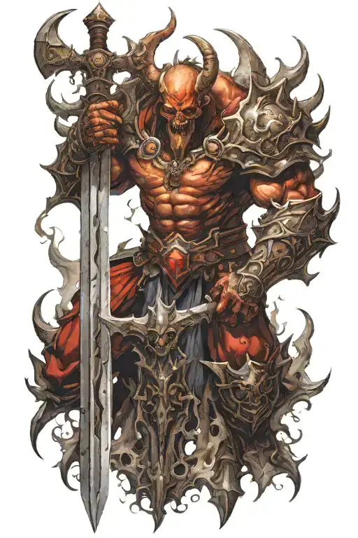 Diablo 3 Very powerfull demon holding sword tattoo design idea