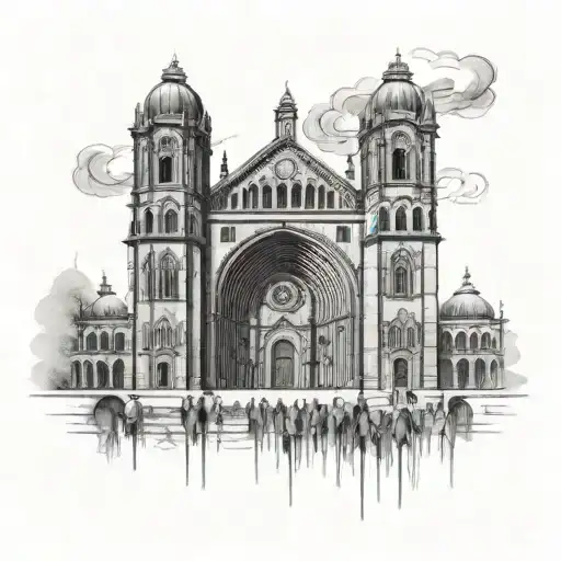 A picture of the cathedral in Aachen mixed with the gateway of India in bombay tattoo design idea