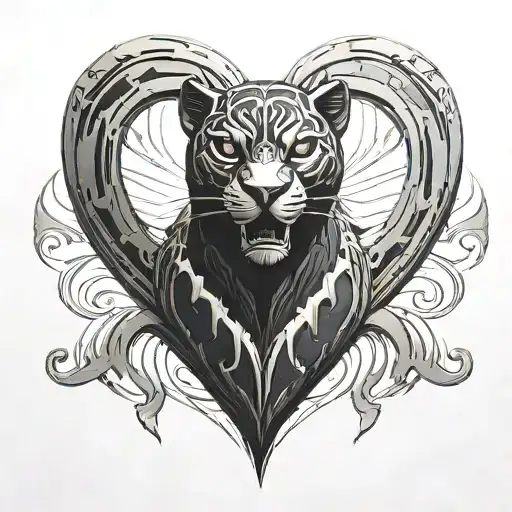 black panther holding a heart tattoo design idea