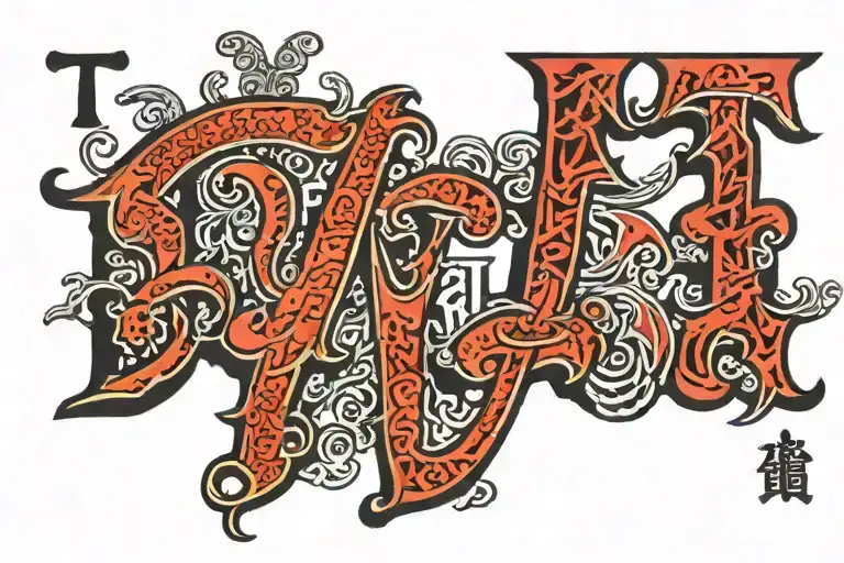 the word 'TINO' in old english writing with each letter spaced out and each letter have its own unique background design tattoo design idea