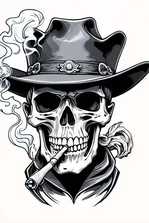 western skeleton smoking tattoo design idea