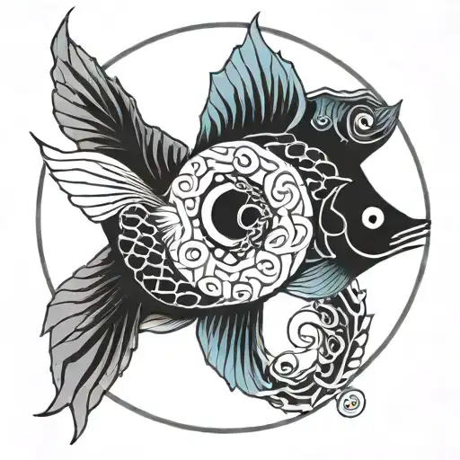 geometric fish yin yang tattoo design idea