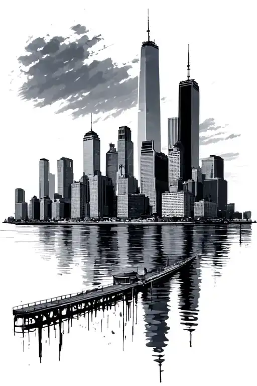 chicago skyline with waterfront tattoo design idea