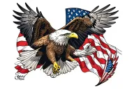 bald eagle flying with american flag back ground  tattoo tattoo design idea