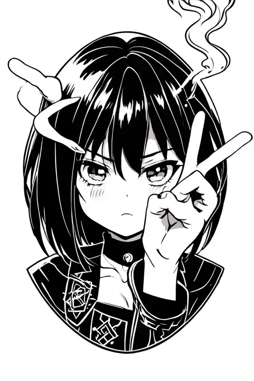 The anime character Shikagaru Nara who smokes and shows the hand sign of two bent fingers on her fist and is nervous. tattoo design idea