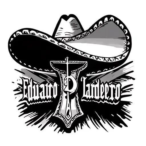 a cross with a sombrero vaquero on top saying Eduardo Landeros 04/6/2025 tattoo design idea