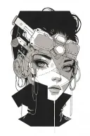 cyberpunk anime beautifull girl face one eye tattoo design idea