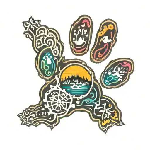 rainbow bridge dog paw print tattoo design idea