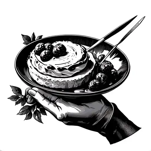 cooks hand plate a dessert with a tweezers tattoo design idea