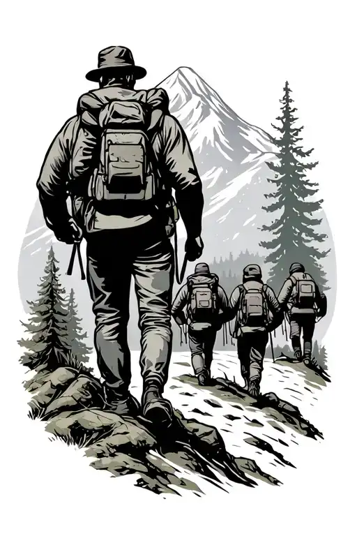Appalachian Mountain group hiking tattoo design idea