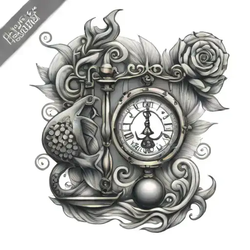 Libra scales and beautiful pisces fish signs turned into a key tattoo design idea