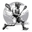 calmness and solitude nature and lacrosse player holding tattoo design idea