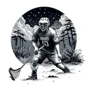 calmness and solitude nature and lacrosse player holding tattoo design idea