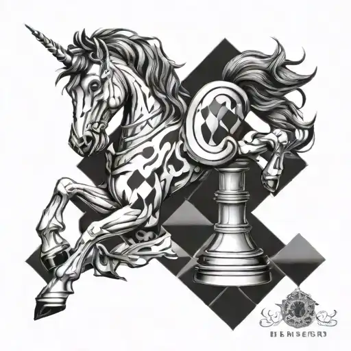 a demonic chess horse on a 3d chess board design tattoo design idea