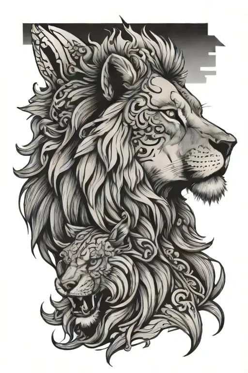 half wolf half lion tattoo design idea