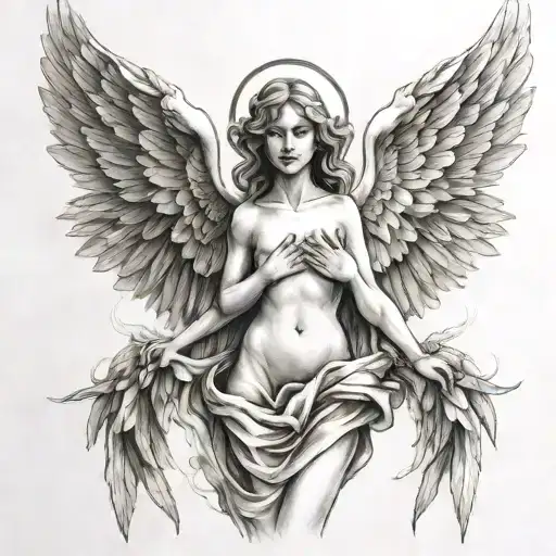 3 angels with wings and make it nice detaild soo you can see every detail tattoo design idea