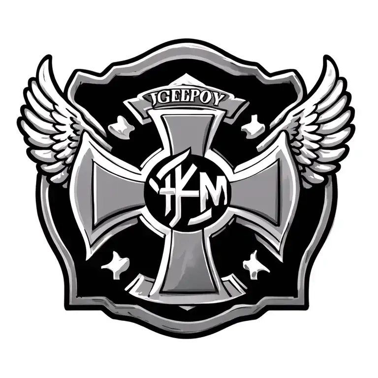 firefighter maltese cross with wings tattoo design idea