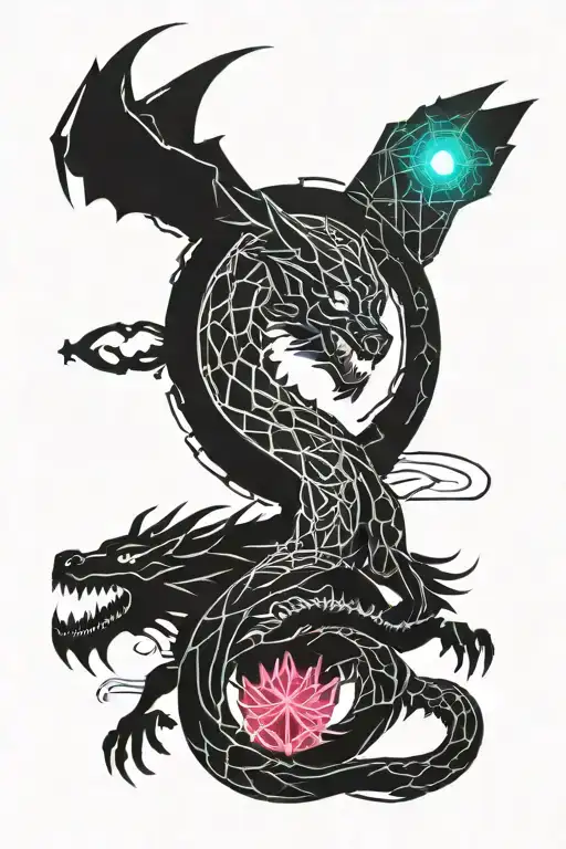 Dragon and wolf tattoo design idea