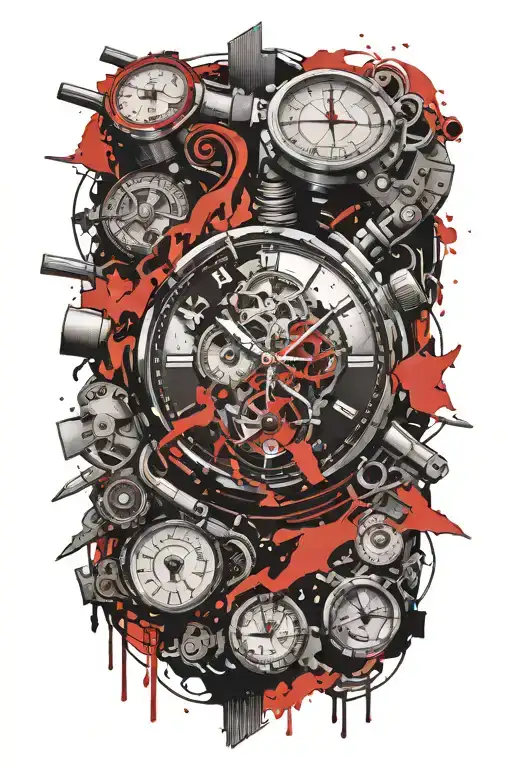 exploded watch broken and healed tattoo design idea