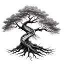 Yggdrasil tree with DNA double helix as a trunk tattoo design idea