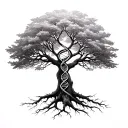 Yggdrasil tree with DNA double helix as a trunk tattoo design idea