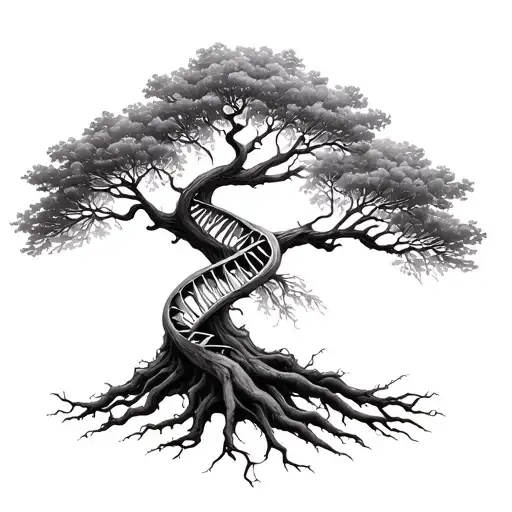 Yggdrasil tree with DNA double helix as a trunk tattoo design idea