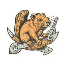 Beaver with an anchor and a chainsaw   tattoo design idea
