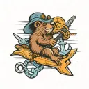Beaver with an anchor and a chainsaw   tattoo design idea