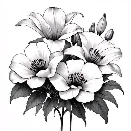 lillies poppies azaleas growing together tattoo design idea