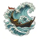 Vietnamese boat in the ocean waves tattoo design idea