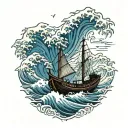 Vietnamese boat in the ocean waves tattoo design idea