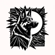 sun with German shepherd silhouette formed tattoo design idea