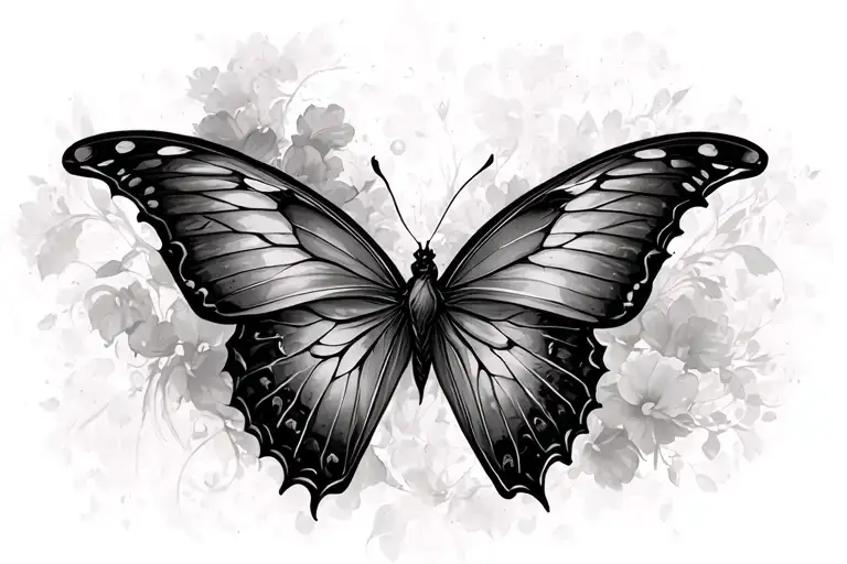 Masculine butterfly back tattoo for a man. Takes up no more than half the back. All 4 wings wrap around the body, curvin tattoo design idea