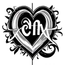 "a c m t" heart shaped line outlining initials "acmt" tattoo design idea