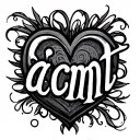"a c m t" heart shaped line outlining initials "acmt" tattoo design idea