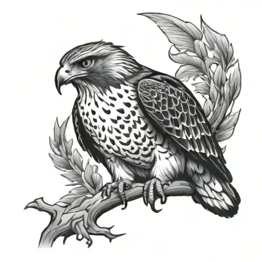 red tailed hawk perched regally  tattoo design idea