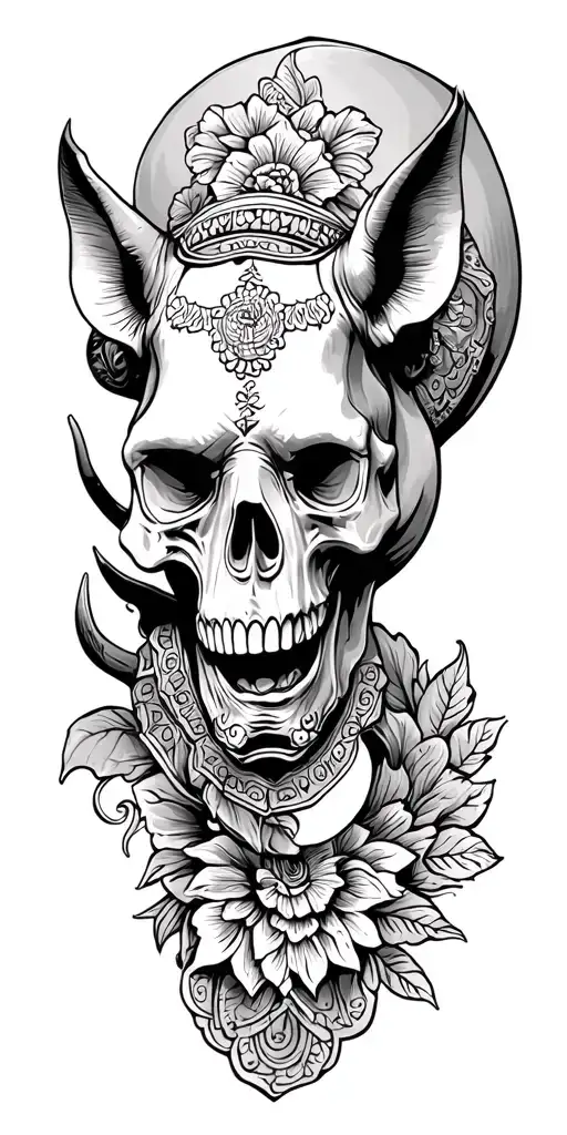 Mexican skull and rhino head tattoo design idea
