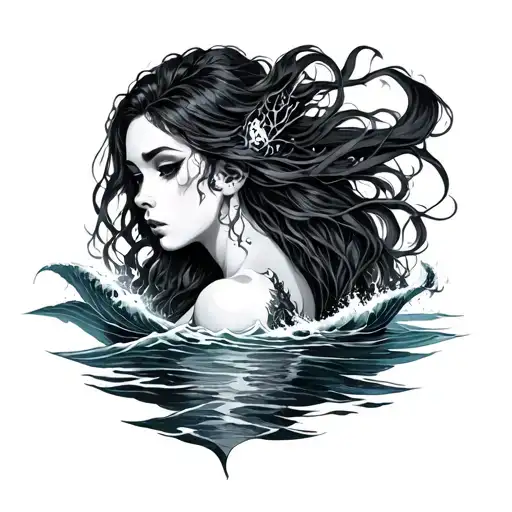 dark siren whole no day with ocean theme tattoo design idea