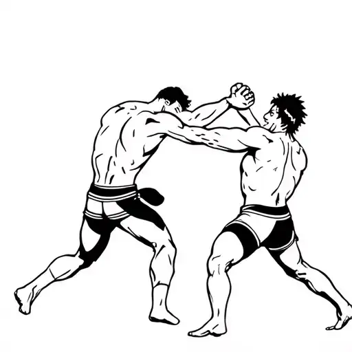 two wrestlers fighting in greyscale tattoo design idea