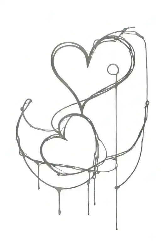 melting heart with fine, faded lines and a wire chain around it tattoo design idea