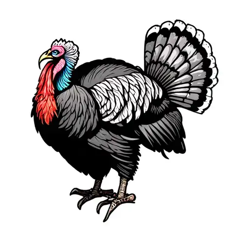 turkey fan with beard and spurs tattoo design idea