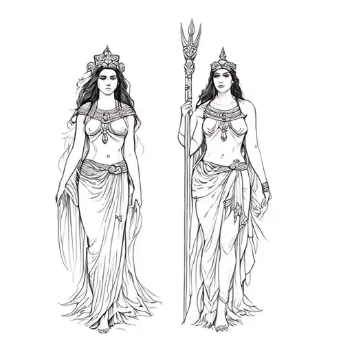 isis egyptian goddess, venus roman goddess, freya norse goddess and artemis greek goddess tattoo design idea